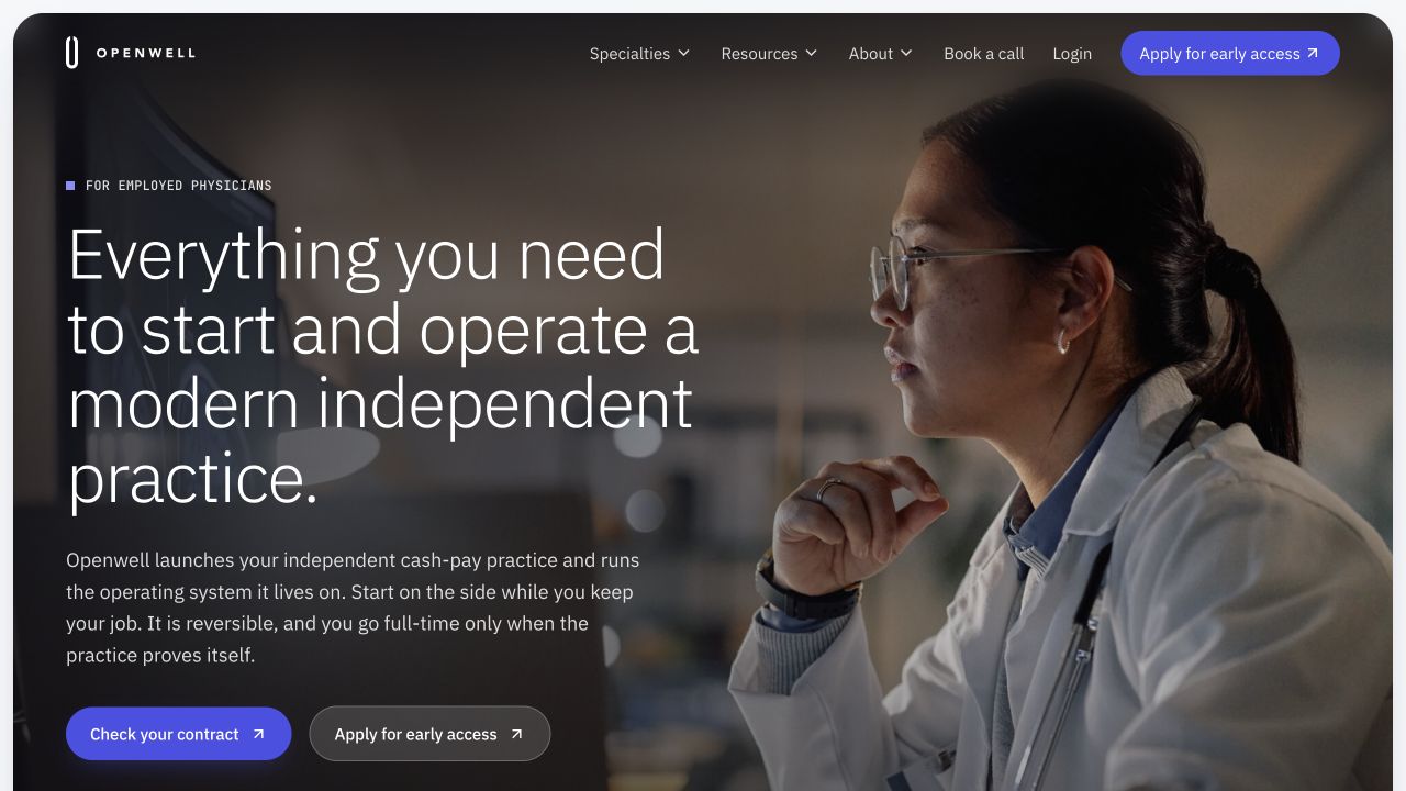 Openwell homepage for starting and operating an independent medical practice.